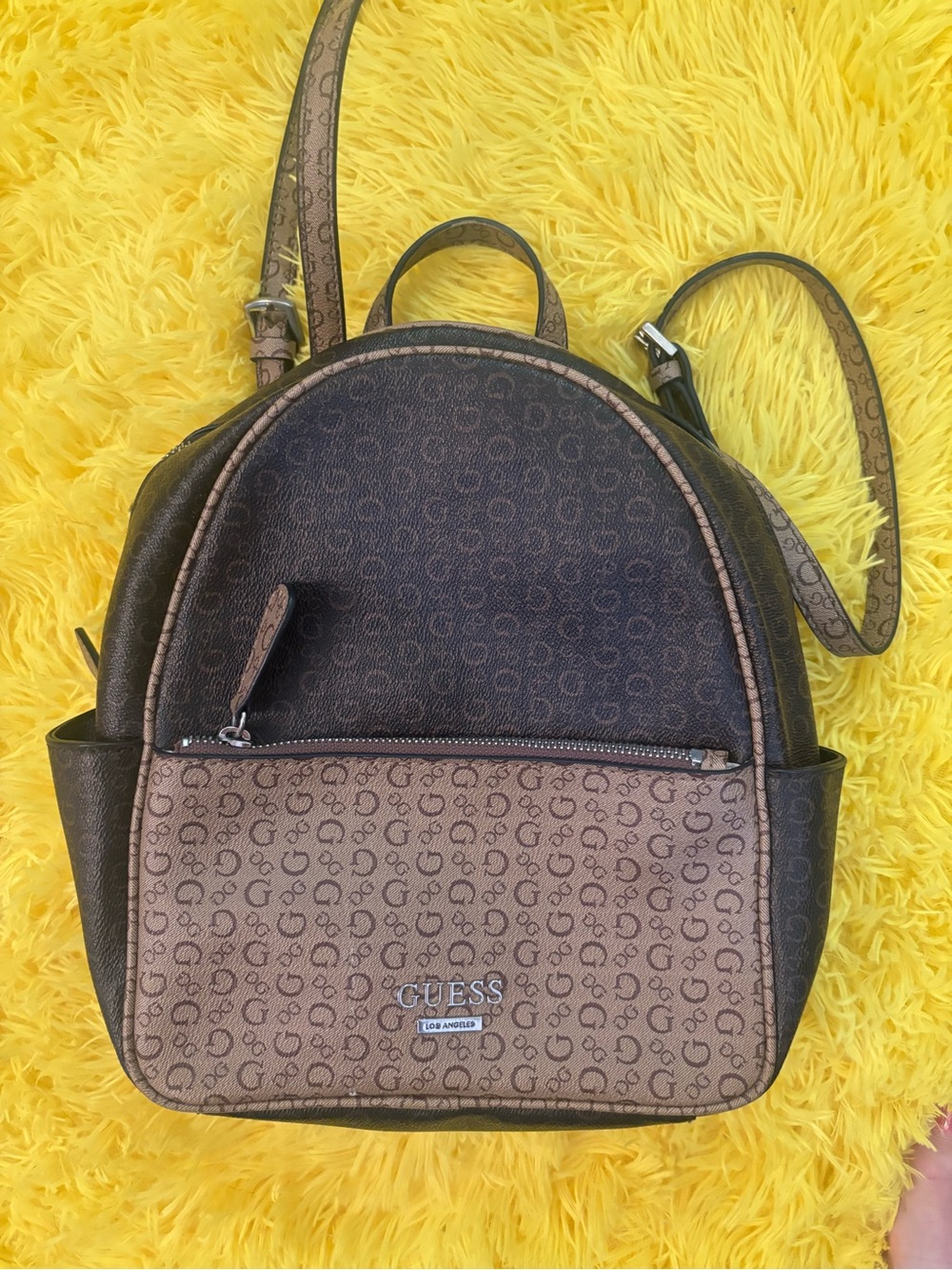 GUESS Brown/Tan Monogram Mini Backpack